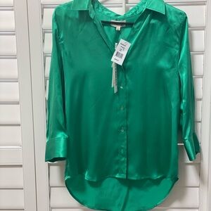 L'AGENCE Green Satin Blouse